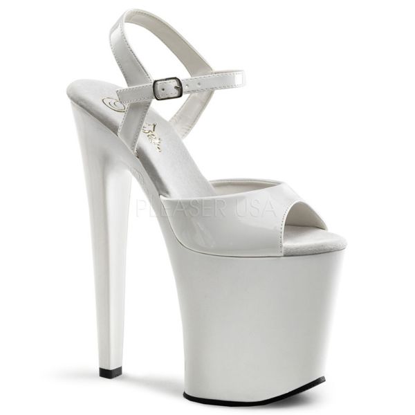 Klassische High Heel Riemchen Sandalette mit Plateau in weiss Lack XTREME-809